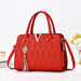 Checkered Bucket Handbag with Adjustable Strap - Red