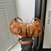 Retro Designer Buckle PU Leather Gothic Armpit Bag - Brown