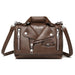 Biker Style Handbag with Zipper Pockets And Strap - Coffee