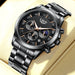 Moon Phase Chronograph Watch Auto Date Waterproof - Black