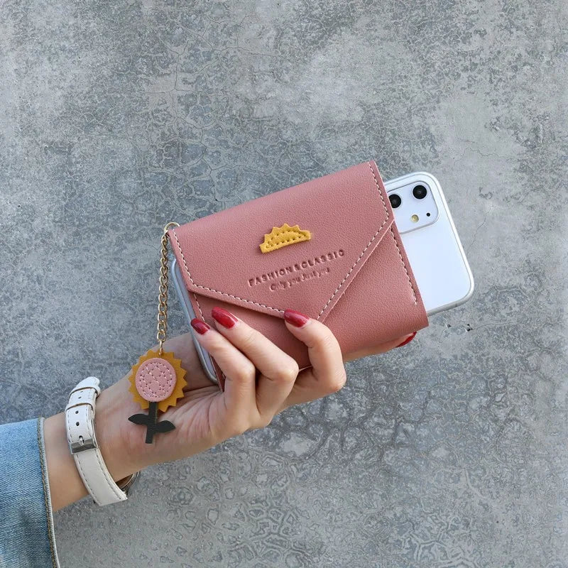 Envelope Wallet With Patchwork Flower Charm Keychain - WO2MEN