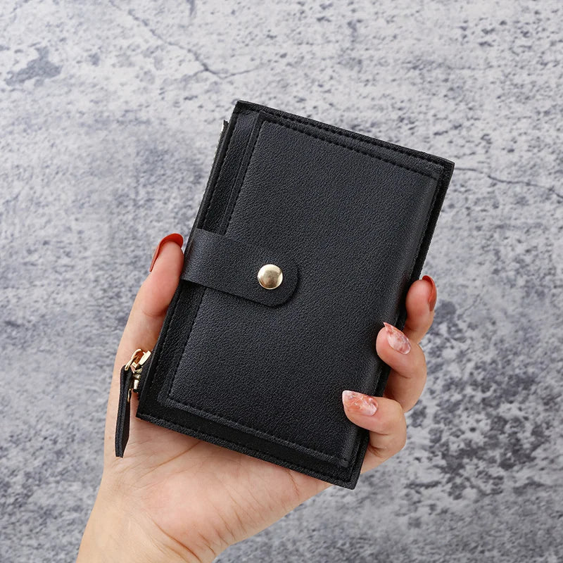 Graceful Slim Card Wallet with Snap Closure and Coin