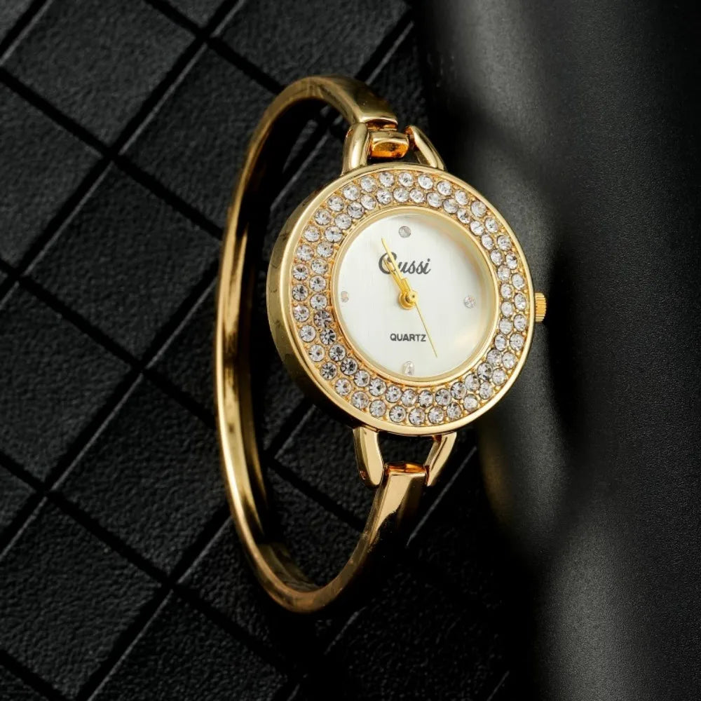 Watch Gold Round Dial Bracelet Quartz Alloy Sturdy