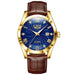 Quartz Movement Watch with Date Function Elegant Dial - Gold Blue