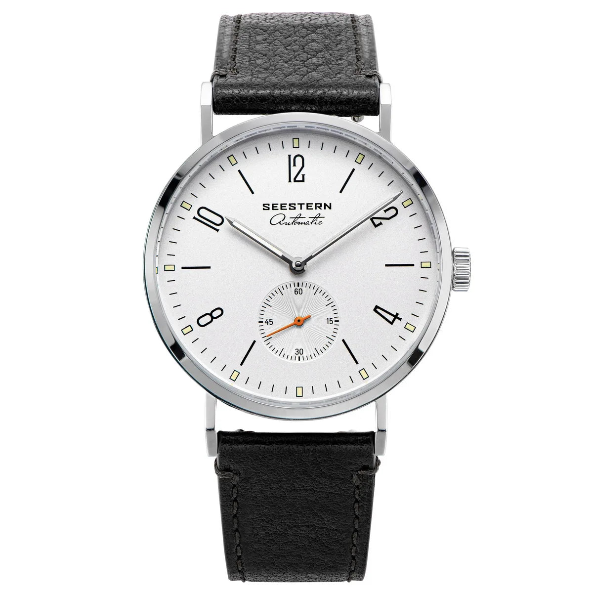 Automatic Mechanical Wristwatch with Leather Strap - White Black