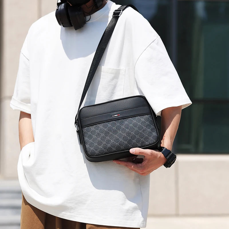 Crossbody Bag for Men Box Shape with Front Zip Pocket