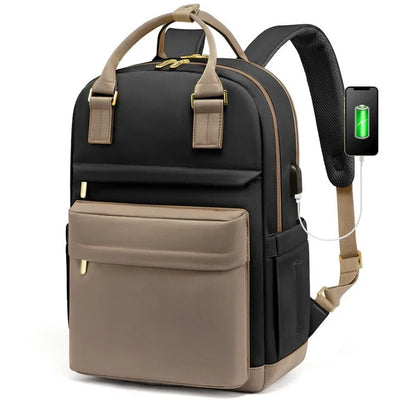 Backpack with USB Port for Travel and Everyday Use - Black Brown
