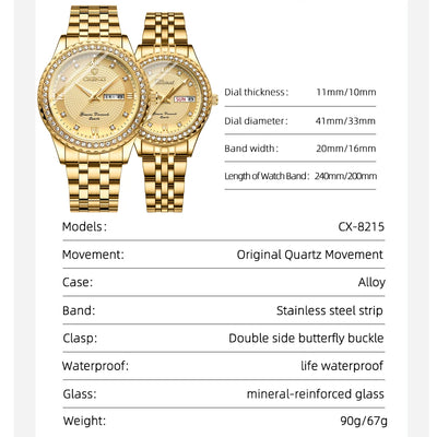 Diamond Bezel Quartz Wristwatch with Day Date