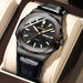 Watch Square Case Leather Strap with Date Window - Black