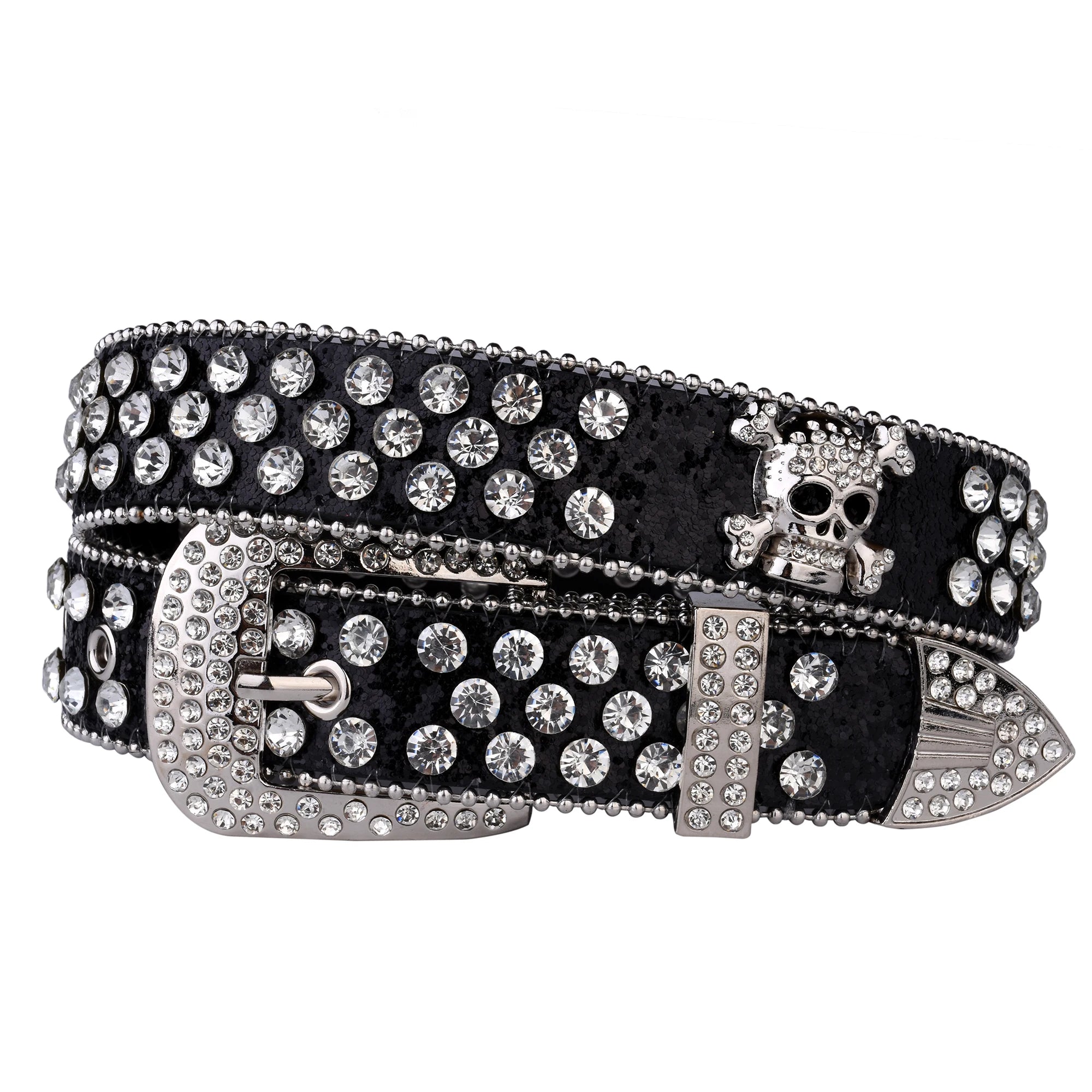 Rhinestone Skull Belt Western Cowgirl with Buckle