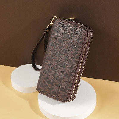 Geometric Wristlet Wallet with Dual Zip Compartments