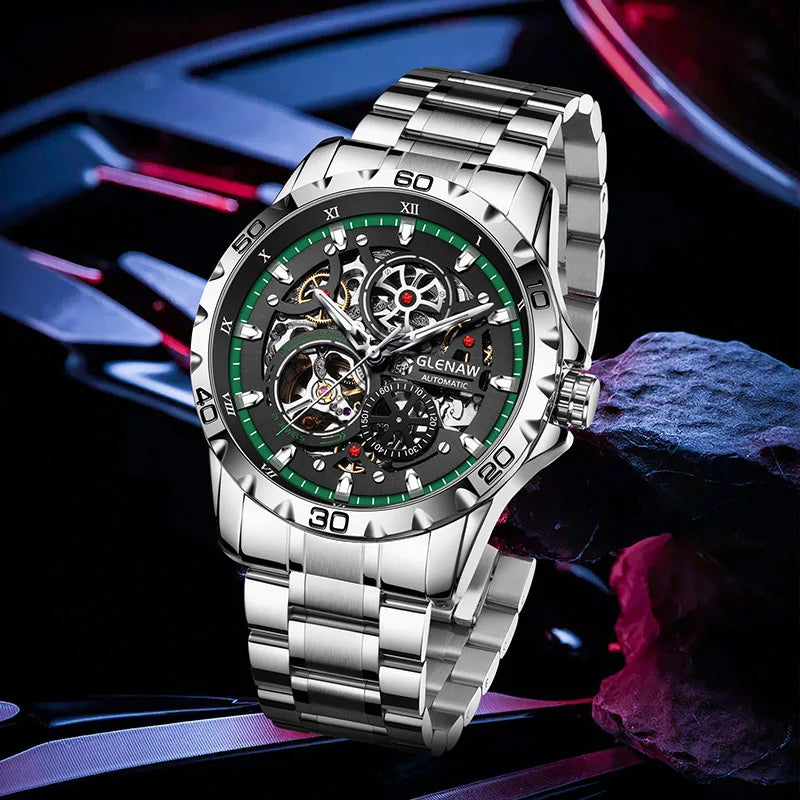 Skeleton Automatic Mechanical Watch with Luminous Dial