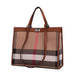 Checkered Patchwork Tote With Structured Silhouette - Brown