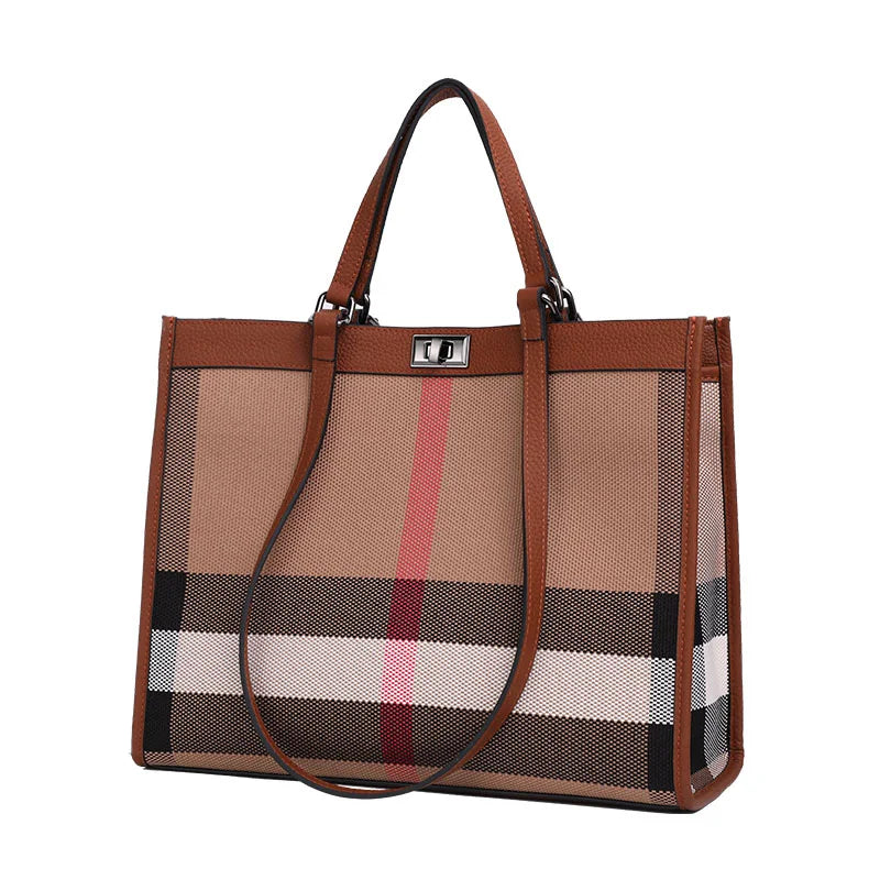 Checkered Patchwork Tote With Structured Silhouette