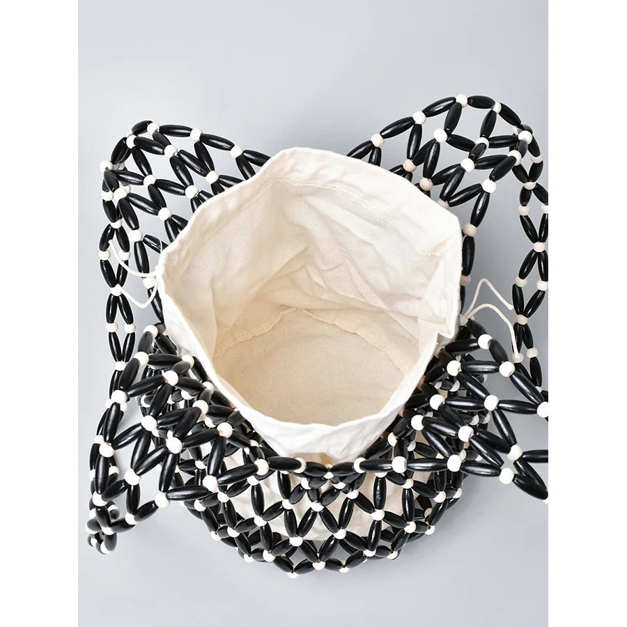 Woven Bead Tote Handbag With Hollow Out Design