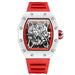 Skeleton Dial Quartz Wristwatch with Tonneau Case - White Red
