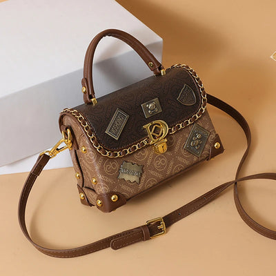 Shoulder Bag with Chain Detailing and Retro Accents - WO2MEN