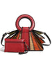 Leather Handbag with Circular Ring Handle Premium - Red