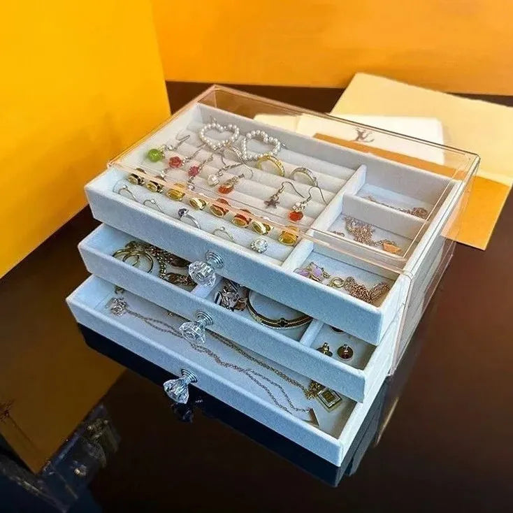 Jewelry Box With Soft Drawers And Crystal Knob Top - WO2MEN