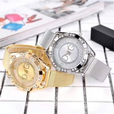 Starry Sky Diamond Dial Mesh Timepiece With Crystals