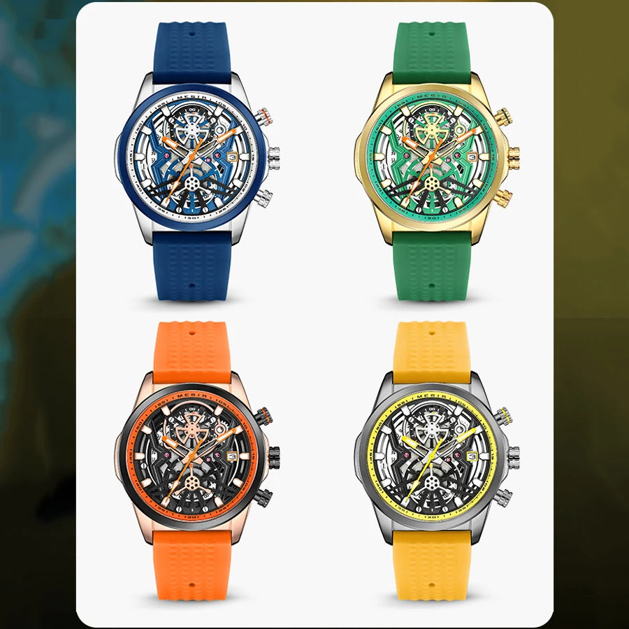 Sport Chronograph Skeleton Watch Open Heart Dial