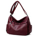 Genuine Leather Shoulder Bag Crossbody with Zip Pockets - Burgundy