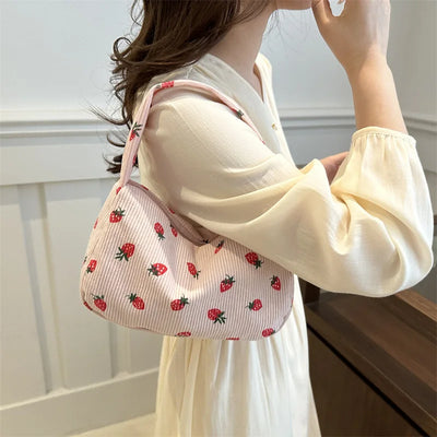 Strawberry Print Shoulder Bag Mini Purse Elegant