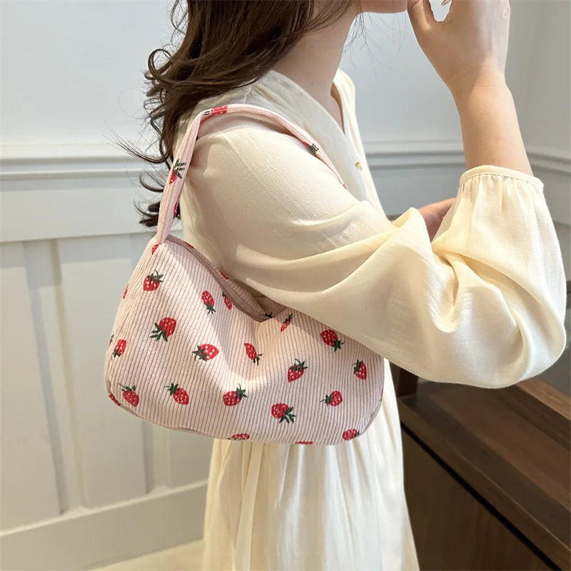 Strawberry Print Shoulder Bag Mini Purse Elegant
