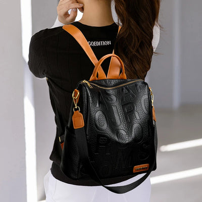 Backpack with Embossed Letters Pattern for Travel