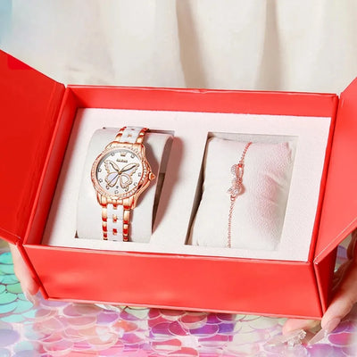 Watch Butterfly Dial Crystal Bezel and Luminous Hands - WO2MEN