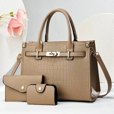 Handbag Ensemble Croc Embossed Tote Set with Wallets - WO2MEN