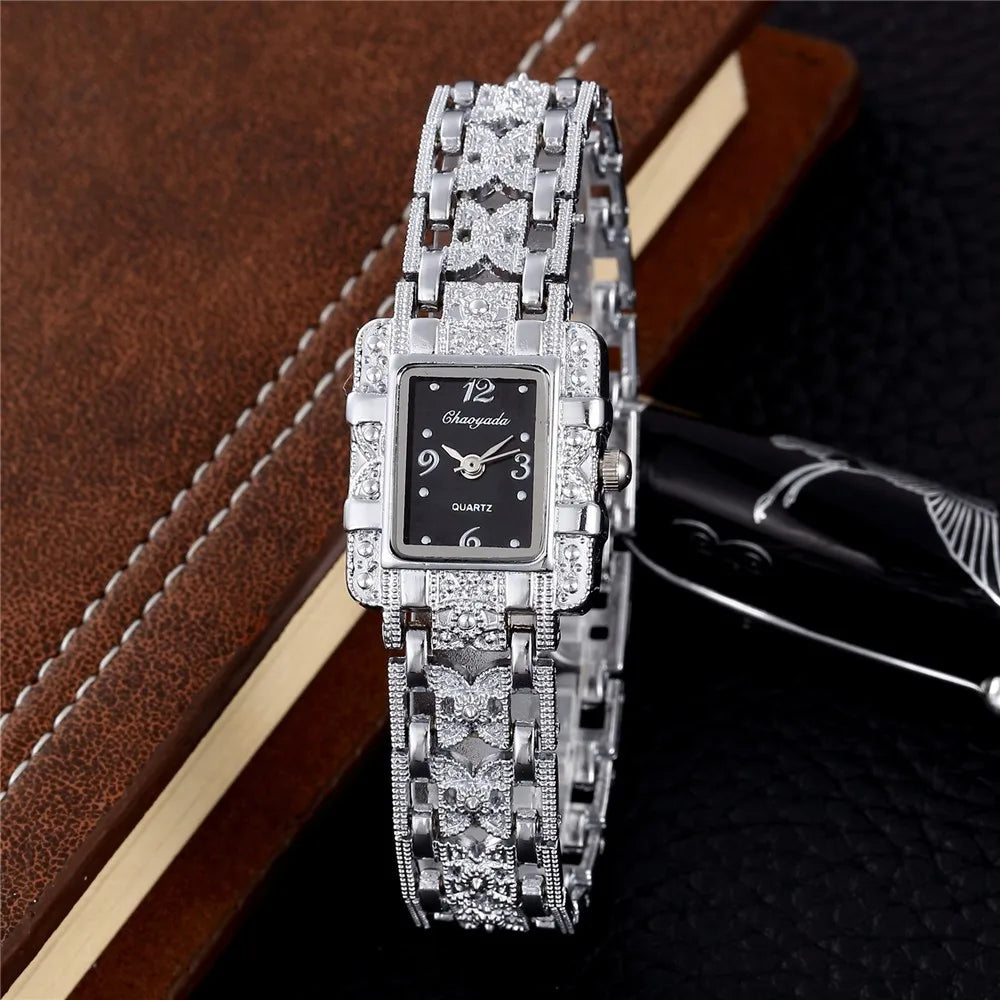 Rectangle Dial Quartz Wristwatch with Bracelet Style