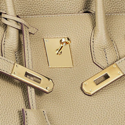 Lock Buckle Pebbled Tote With Structured Silhouette