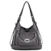 Genuine Leather Shoulder Handbag with Multiple Pockets - Grey