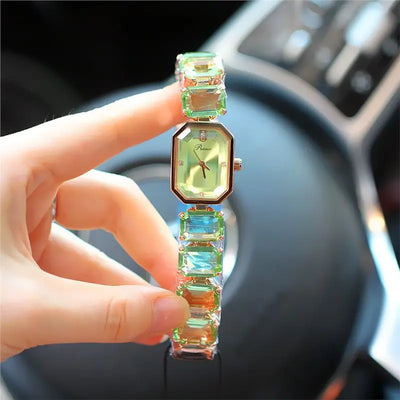 Rectangular Gemstone Bracelet Watch with Soft Crystals