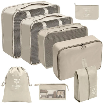 Eight Piece Travel Packing Cube Set for Neat Luggage