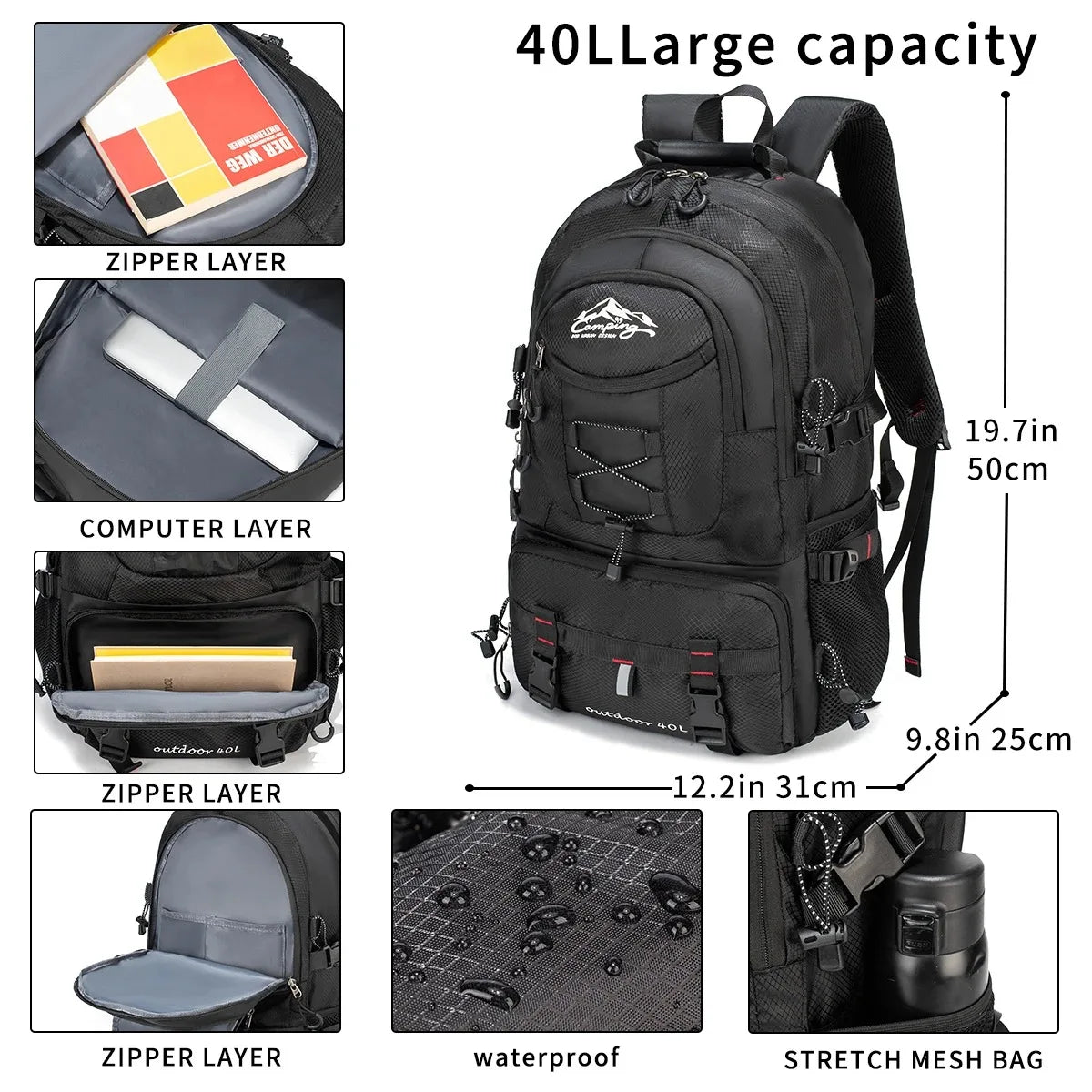 Large Capacity Hiking Backpack with Multiple Pockets