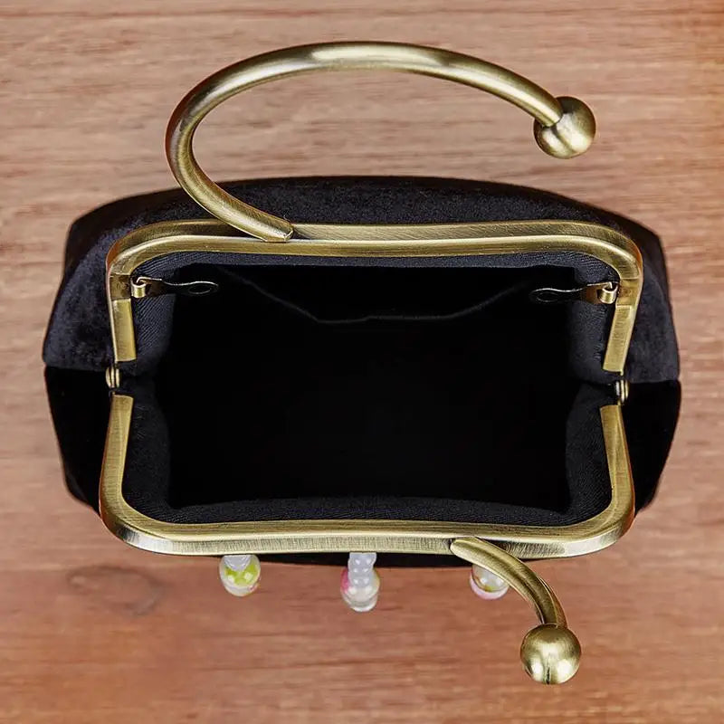 Ring Handle Handbag with Floral Embroidery Tassel