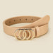 Round Buckle Belt with Three Ring Buckle Design - Beige