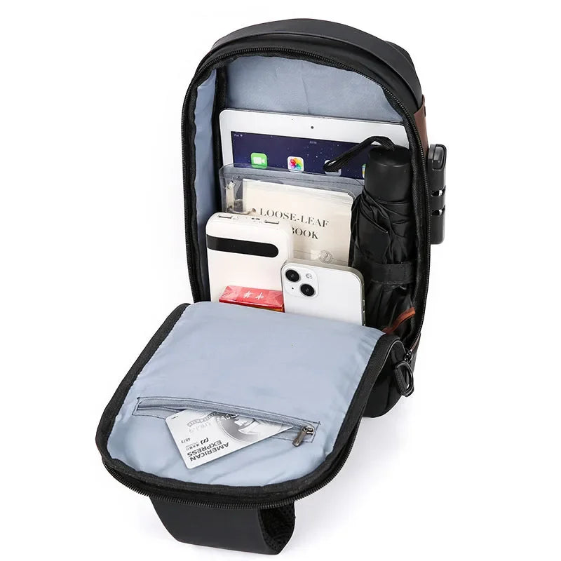 Mens Crossbody Bag with USB Charging Port Anti Theft