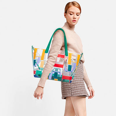 Translucent Mosaic Tote With Prism Pane Geometry Design