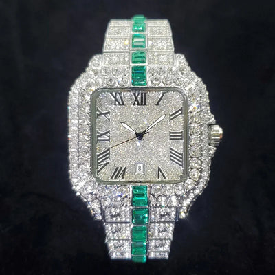 Square Dial Wristwatch With Embedded Stones Glamour