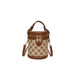 Bucket Bag With Monogram Pattern And Leather Trim Charm - Checkered Khaki