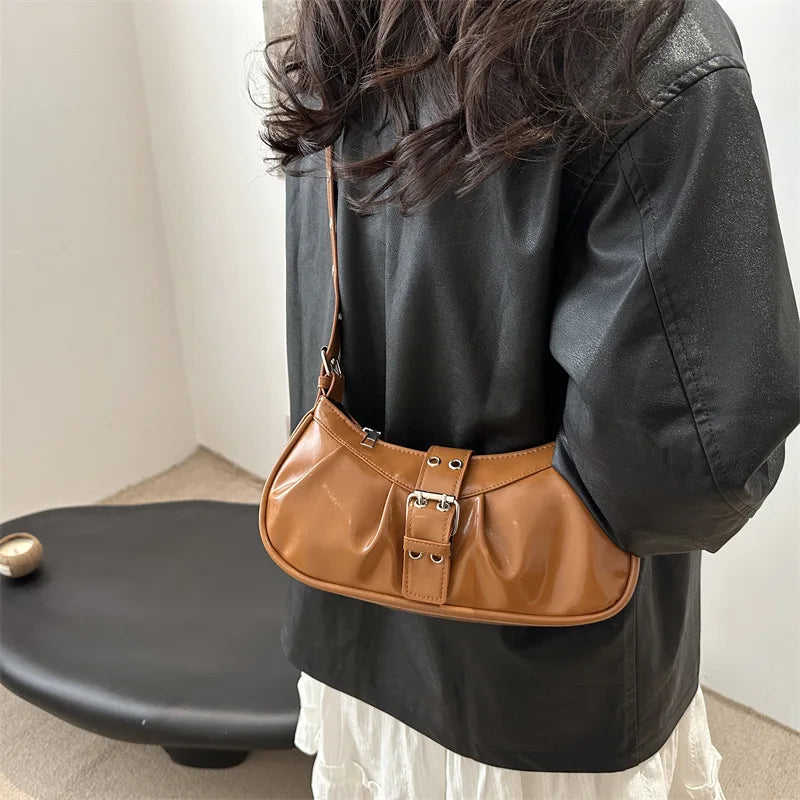 Retro Designer Buckle PU Leather Gothic Armpit Bag