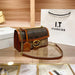 Geometric Satchel With Chain Strap and Flap Closure - Coffee