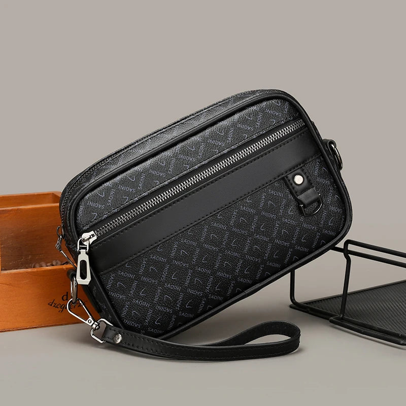Men Shoulder Bag PU Leather Zipper Closure