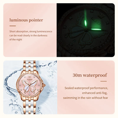 Watch Butterfly Dial Crystal Bezel and Luminous Hands - WO2MEN