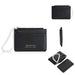 Pearl Chain Wallet Card Holder with Zipper Pocket - Black