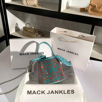 Handbag Diamond Grid Evening Bag With Rhinestone Trim - WO2MEN