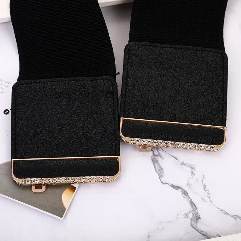 Corset Belt with Rhinestone Buckle Wide Design